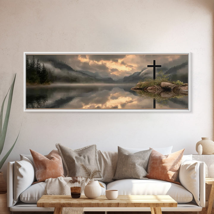 Dawn Of Mercy, Framed Canvas Print, Christian Wall Art, Panoramic Print, Christian Art Canvas, Jesus Painting, Christian Christmas Art