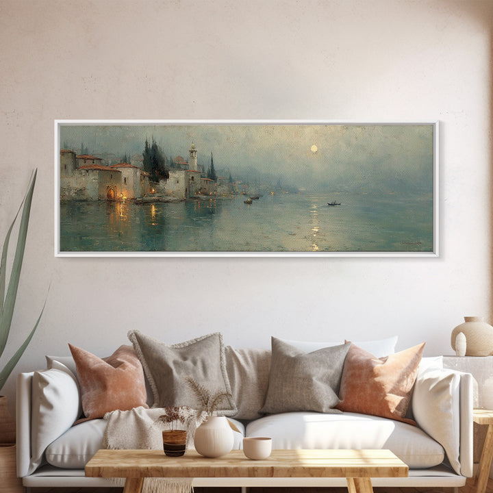 Moonlit Village Hope – Framed Canvas Print – Christian Art Canvas – Panoramic Wall Art – Christian Painting – Christmas Art – Christian Dec