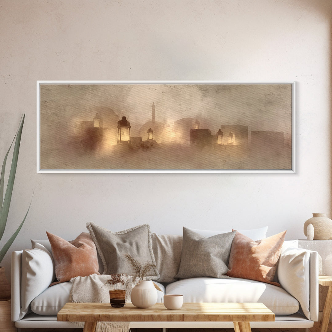 City Of Gentle Lamps – Framed Canvas Print – Christian Wall Art – Panoramic Art – Christian Art Canvas – Christian Christmas Art – Christia