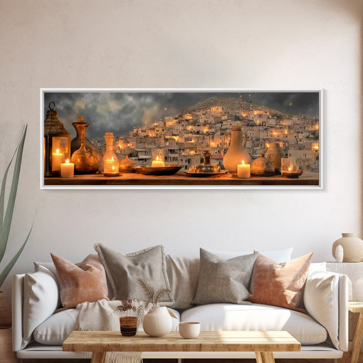 Bethlehem Candle Haven | Framed Canvas Print | Christian Art Canvas | Panoramic Painting | Christmas Wall Art | Christian Gift Ideas | Chri