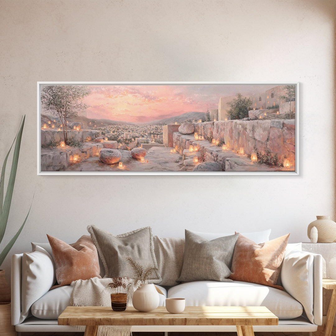 Lantern Path Blessing – Framed Canvas Print – Christian Art Print – Panoramic Wall Art – Christmas Art – Christian Wall Art – Christian Gif