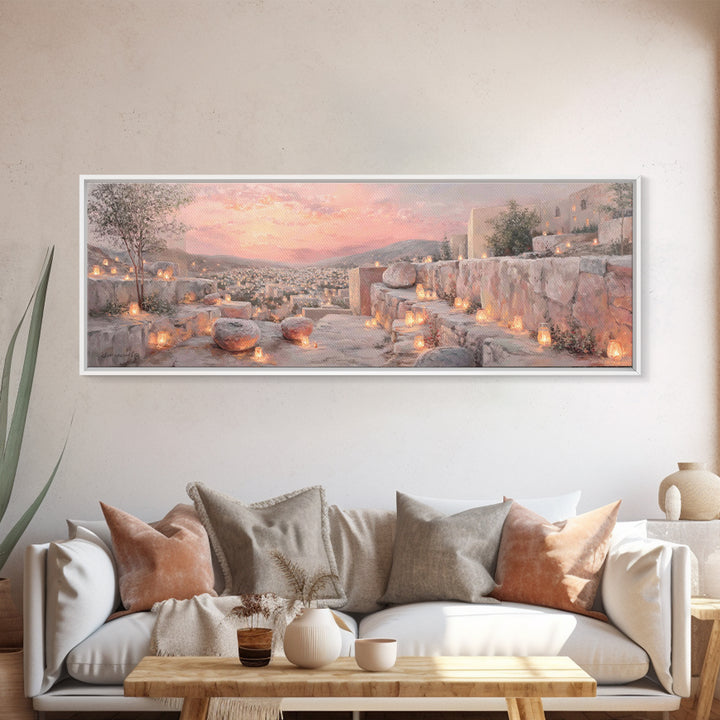 Lantern Path Blessing – Framed Canvas Print – Christian Art Print – Panoramic Wall Art – Christmas Art – Christian Wall Art – Christian Gif