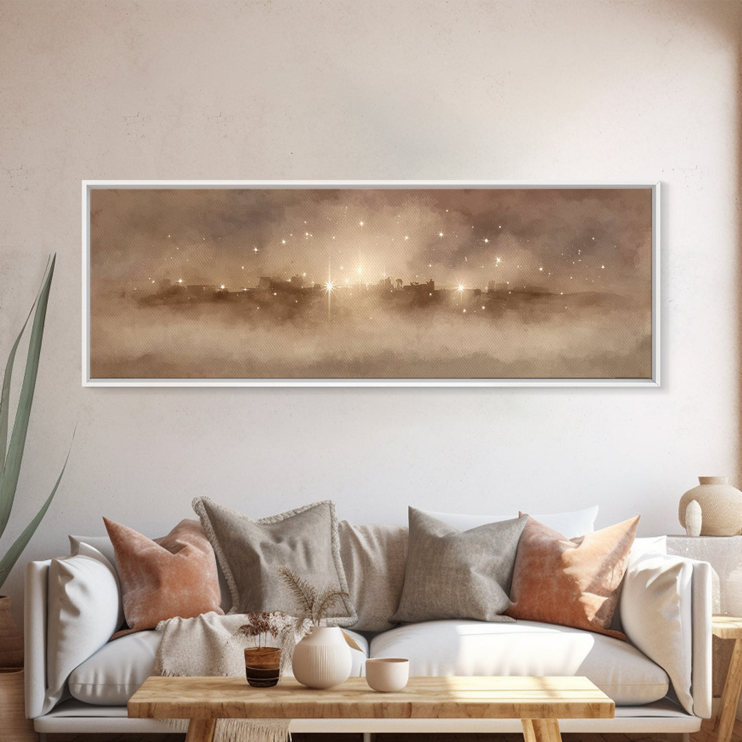 City Of Holy Light – Framed Canvas Print – Christian Art – Panoramic Frame – Christmas Art – Christian Christmas Art – Christian Art Canvas