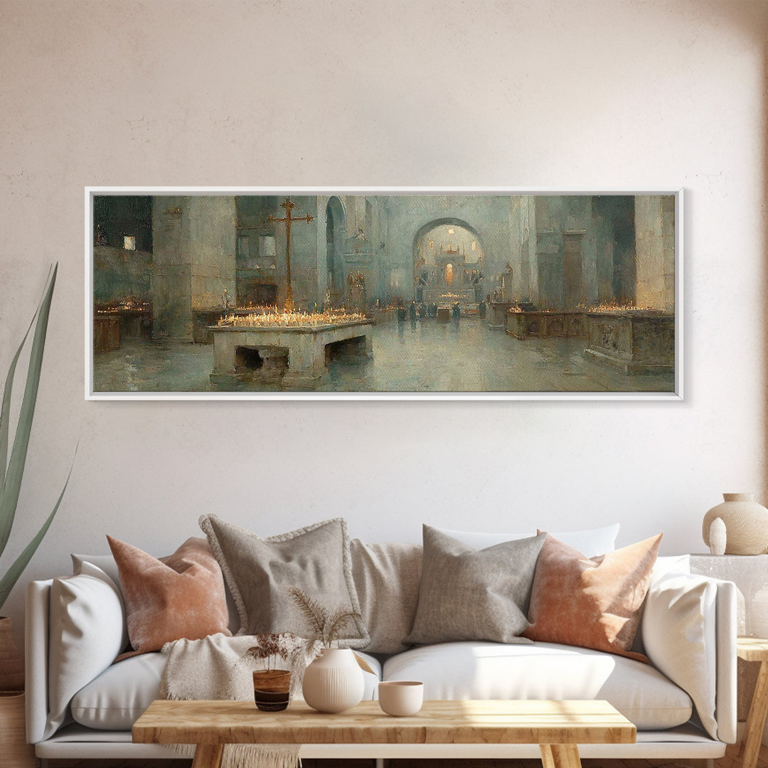 Silent Chapel Peace – Framed Canvas Print – Christian Art Canvas – Panoramic Wall Art – Christmas Art – Christian Wall Art – Christian Gift