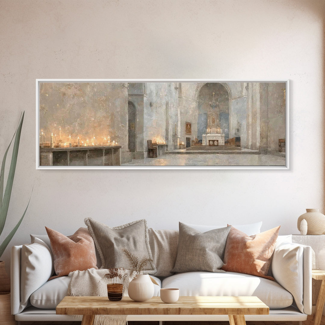 Holy Quiet Evening | Framed Canvas Print | Christian Art Canvas | Panoramic Frame | Christmas Art | Christian Wall Art | Christian Decor