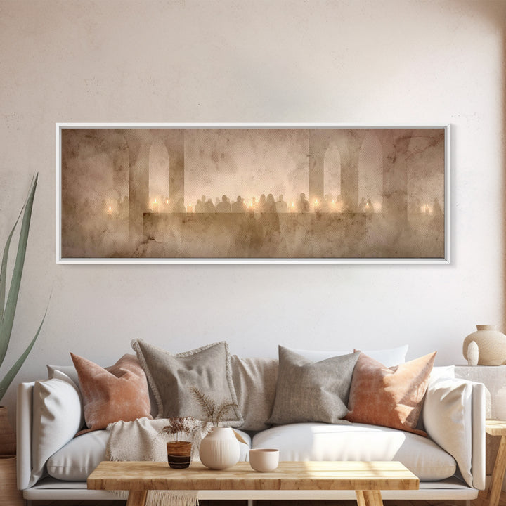 Candlelit Devotion, Framed Canvas Print, Christian Wall Art, Panoramic Wall Art, Christmas Art, Christian Art Canvas, Christian Decorations