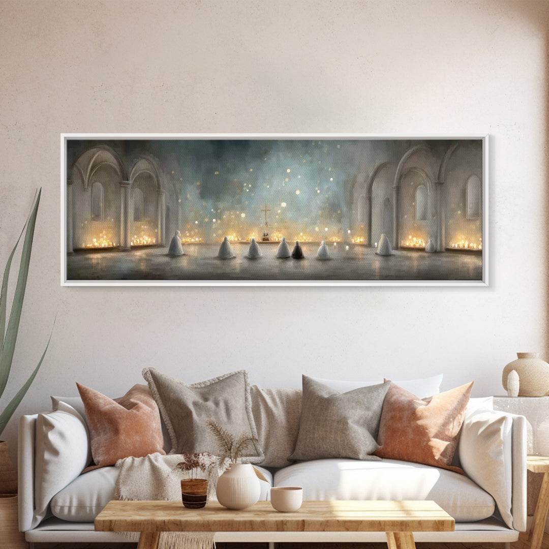 Riverside Shepherd Calm | Framed Canvas Print | Jesus Painting | Christian Wall Art | Panoramic Art | Christian Art Canvas | Christian Gift
