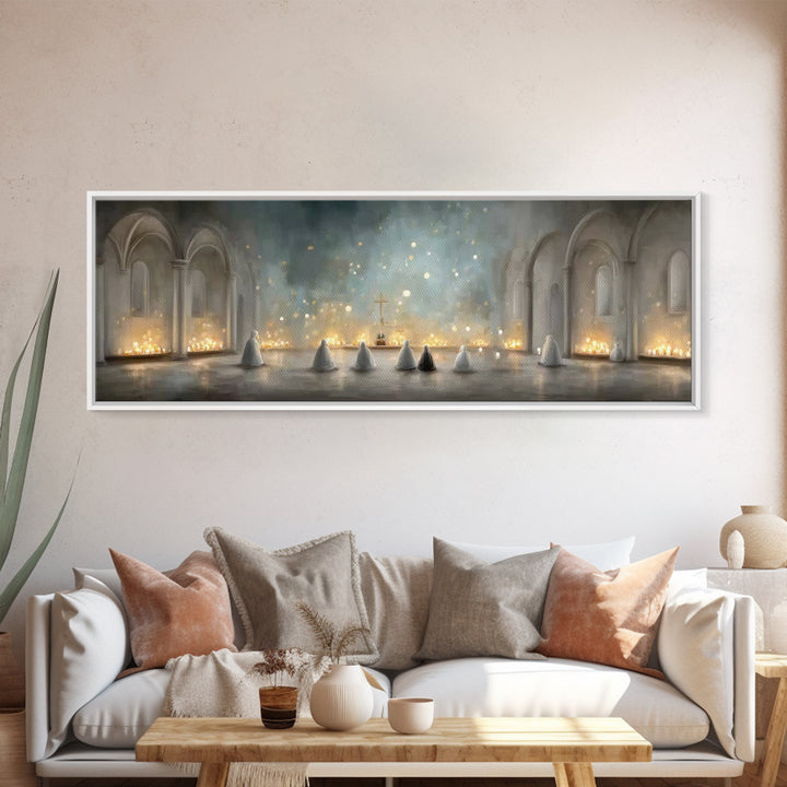 Riverside Shepherd Calm | Framed Canvas Print | Jesus Painting | Christian Wall Art | Panoramic Art | Christian Art Canvas | Christian Gift