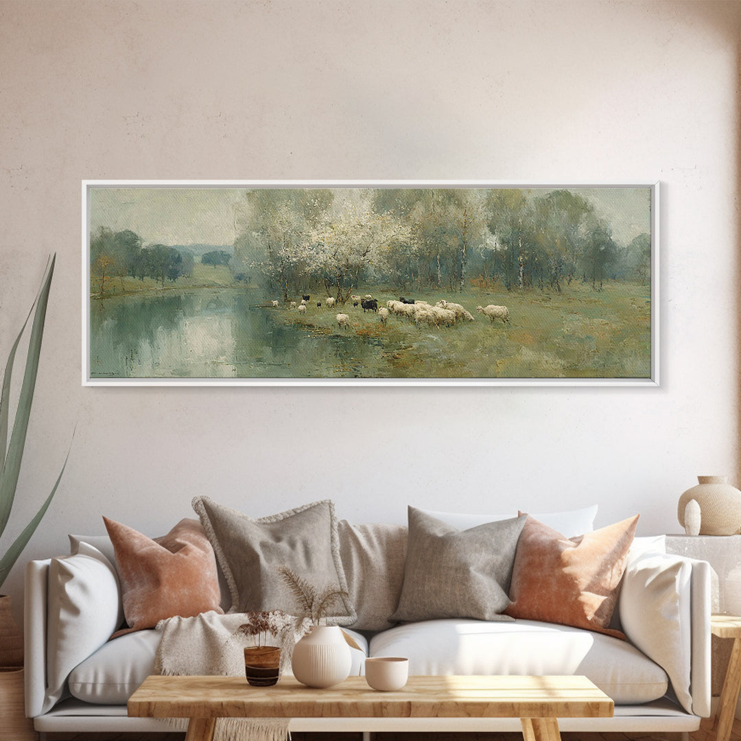 Pasture Of Peace – Framed Canvas Print – Christian Wall Art – Christian Art Canvas – Panoramic Painting – Jesus Painting – Christian Decor
