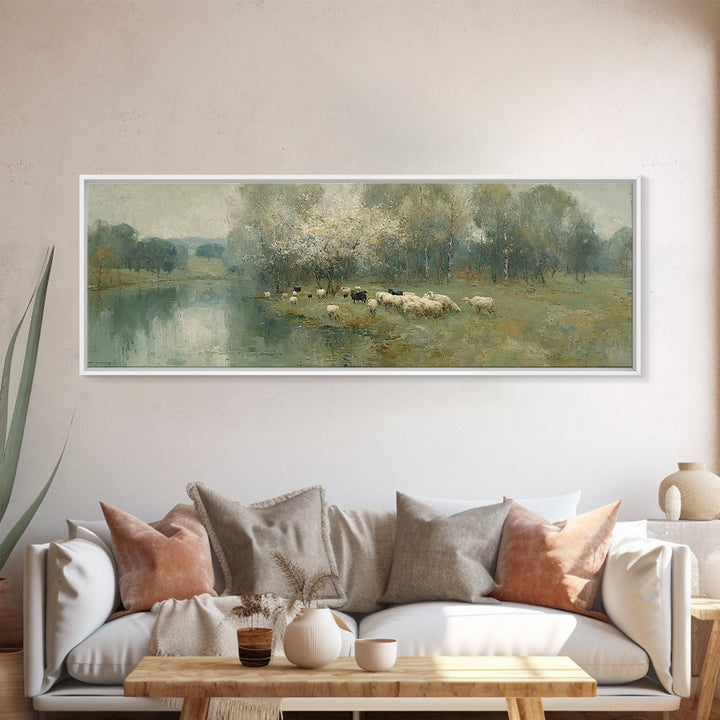 Pasture Of Peace – Framed Canvas Print – Christian Wall Art – Christian Art Canvas – Panoramic Painting – Jesus Painting – Christian Decor