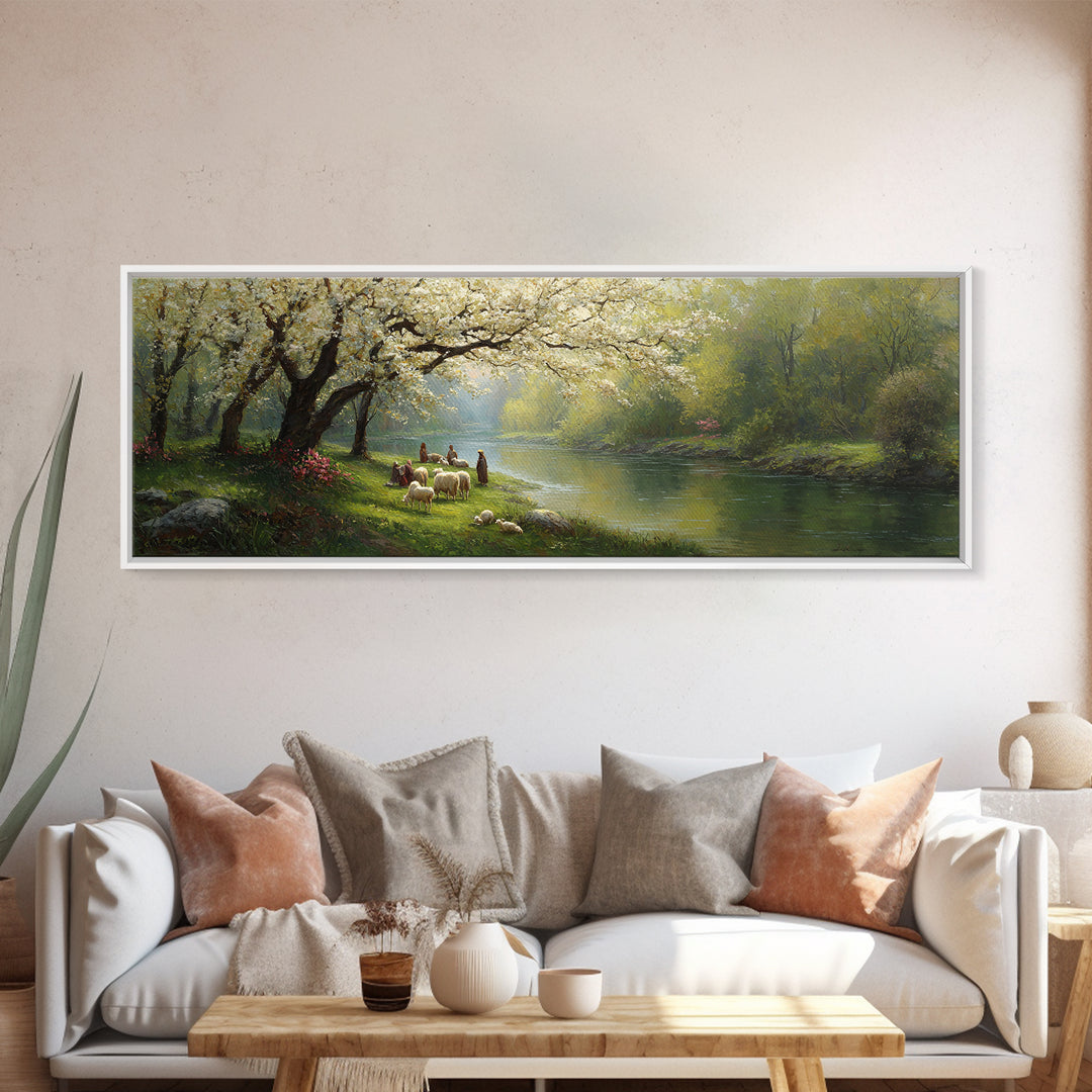 Blossoms Of Guidance, Framed Canvas Print, Christian Art Canvas, Panoramic Art, Jesus Painting, Christian Wall Art, Christian Gift