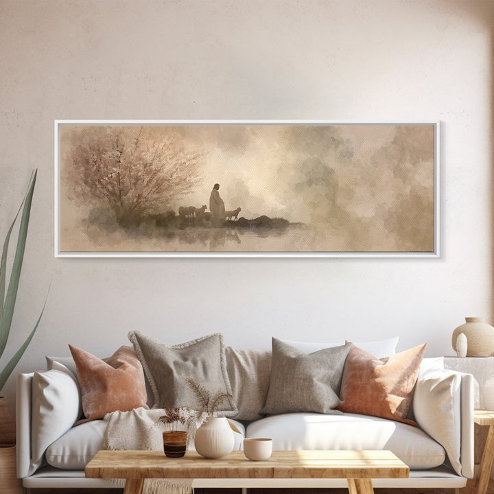 Heaven’s Gentle Gathering | Framed Canvas Print | Panoramic Art | Christian Art Canvas | Jesus Painting | Christian Wall Art | Christian De