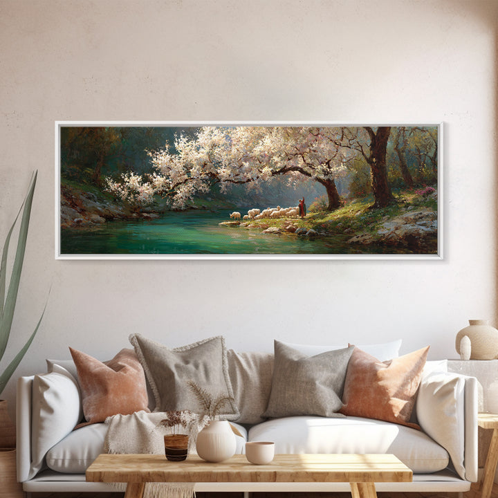 Under Blossoming Mercy – Framed Canvas Print – Christian Art Canvas – Panoramic Painting – Christian Wall Art – Jesus Painting – Christian