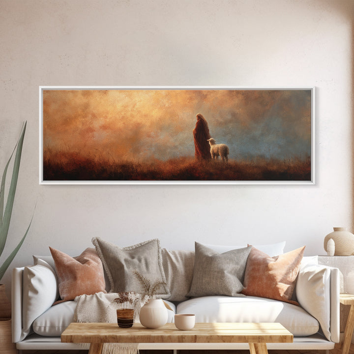 Guided By The Shepherd – Framed Canvas Print – Panoramic Wall Art – Christian Art Canvas – Jesus Painting – Christian Gift – Christian Deco