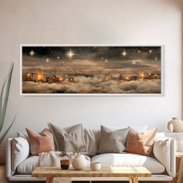Holy Night Sky, Framed Canvas Print, Christian Art Canvas, Panoramic Painting, Christmas Wall Art, Christian Gift Ideas, Modern Christian A
