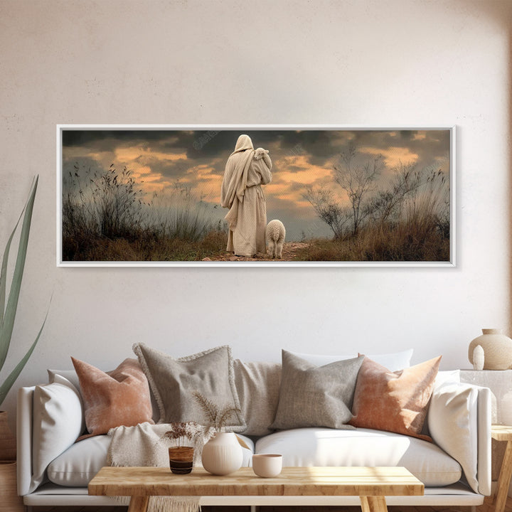 Shepherds Of Dawn – Framed Canvas Print – Christian Wall Art – Jesus Painting – Panoramic Art – Christian Art Canvas – Christian Christmas