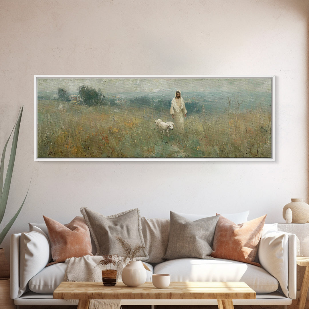 Fields Of Mercy | Framed Canvas Print | Christian Art Canvas | Jesus Wall Art | Panoramic Painting | Christian Christmas Art | Modern Chris