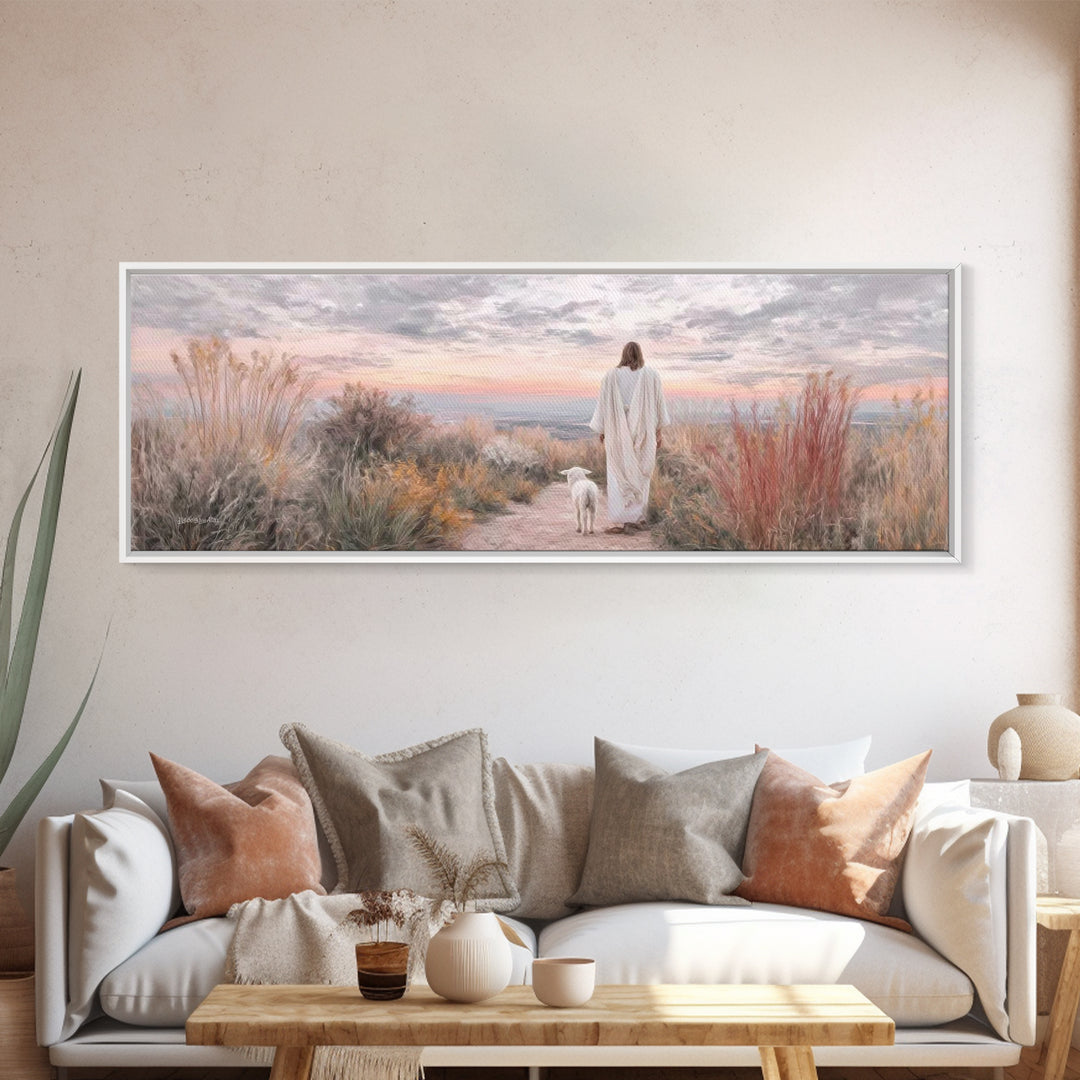 Path Of Peace - Framed Canvas Print - Christian Wall Art - Jesus Art Print - Panoramic Wall Art - Large Christian Painting - Christian Gift