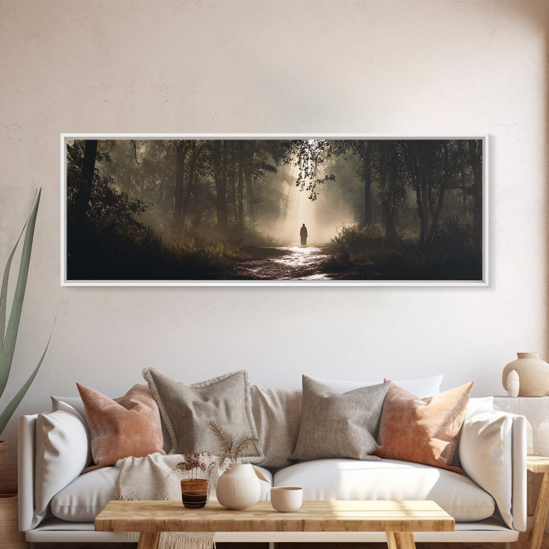 Forest Of Hope - Framed Canvas Print - Christian Wall Art - Jesus Painting - Panoramic Frame - Christian Art Canvas - Moody Christian Art -
