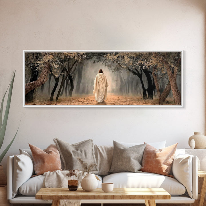 Sacred Woodland Path | Framed Canvas Print | Christian Art Canvas | Jesus Painting | Panoramic Wall Art | Christian Art Work | Christian Ch