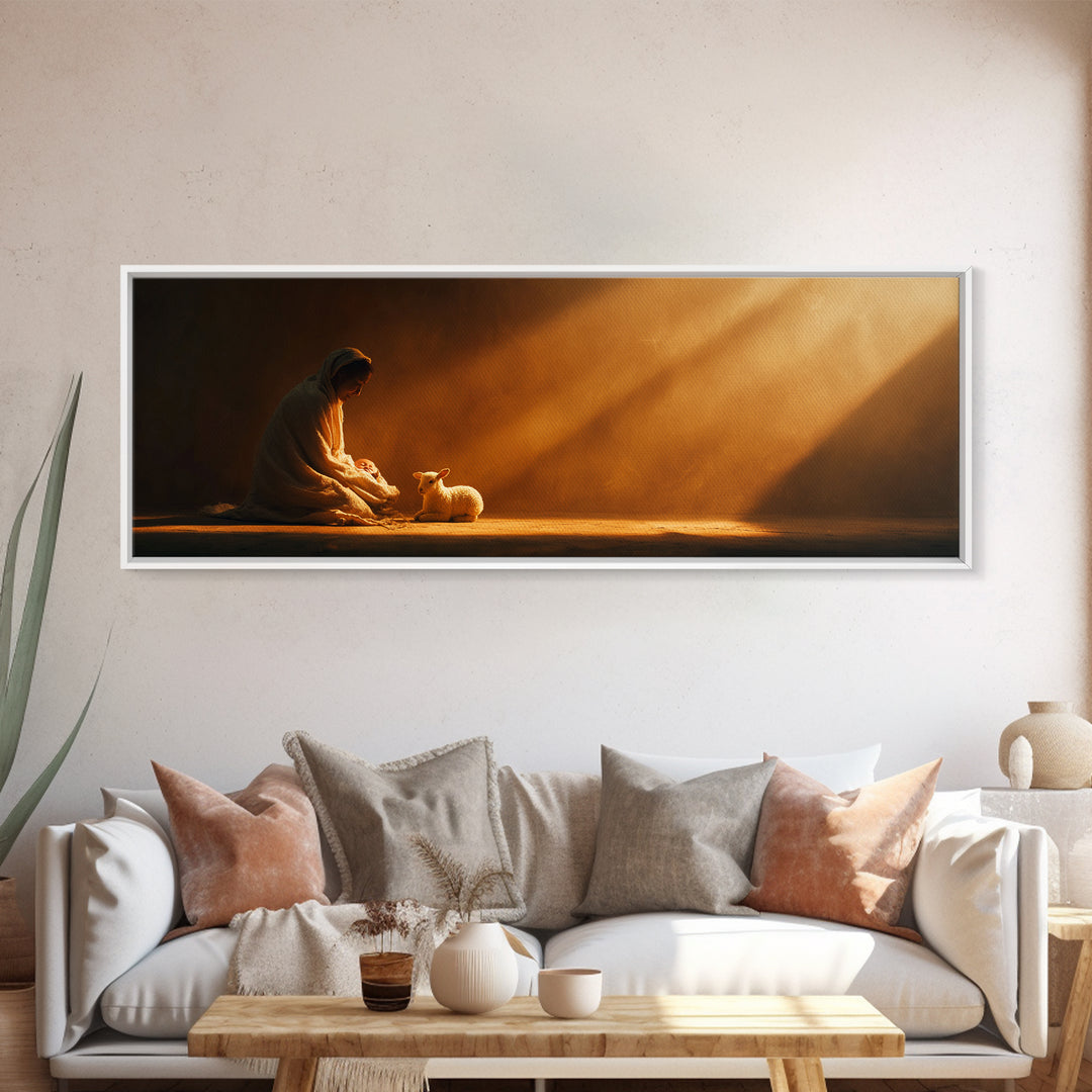 Celestial Nativity | Framed Canvas Print | Christian Wall Art | Christmas Wall Art | Panoramic Art | Christian Decorations | Christmas Art