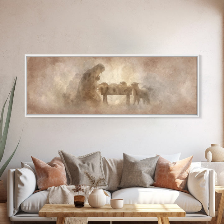 Sacred Stillness, Framed Canvas Print, Christian Art Canvas, Christian Wall Art, Panoramic Art, Jesus Painting, Christian Christmas Decor