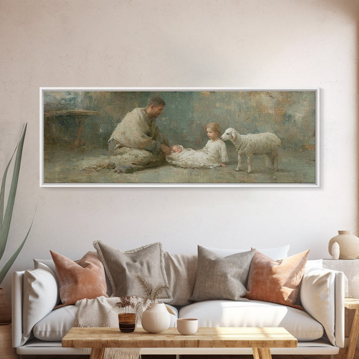Shepherd’s Welcome – Framed Canvas Print – Christian Wall Art – Christmas Art – Panoramic Print – Christian Art Canvas – Christian Gift Ide