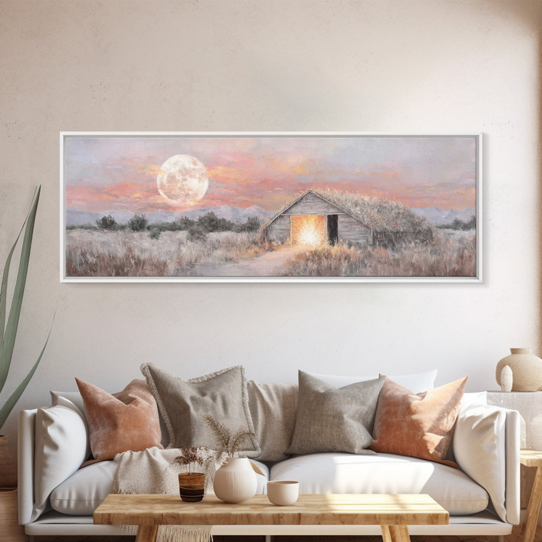 Moonrise Hope, Framed Canvas Print, Panoramic Painting, Christmas Wall Art, Christian Art Canvas, Christian Christmas Art, Christian Gift I