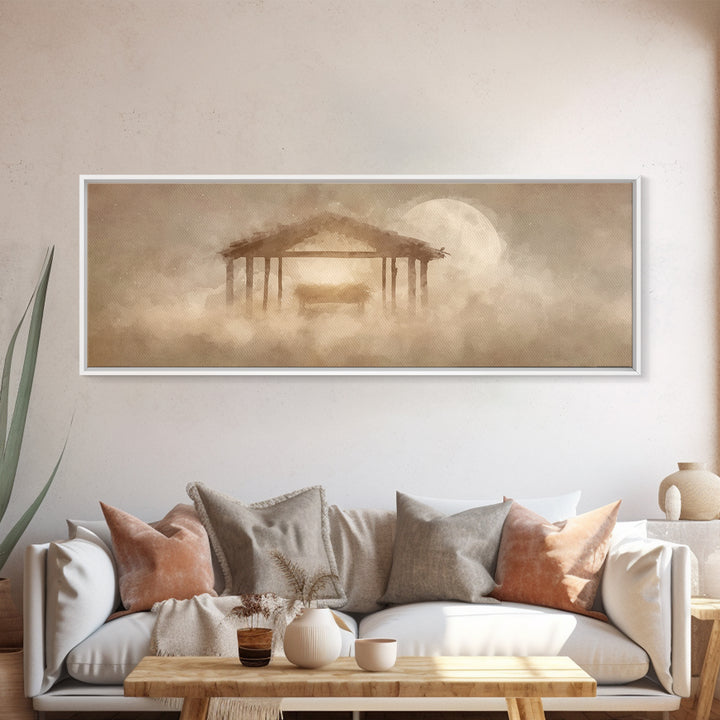Holy Stable Dream – Framed Canvas Print – Panoramic Frame – Christmas Wall Art – Christian Art Canvas – Christian Christmas Art – Christmas