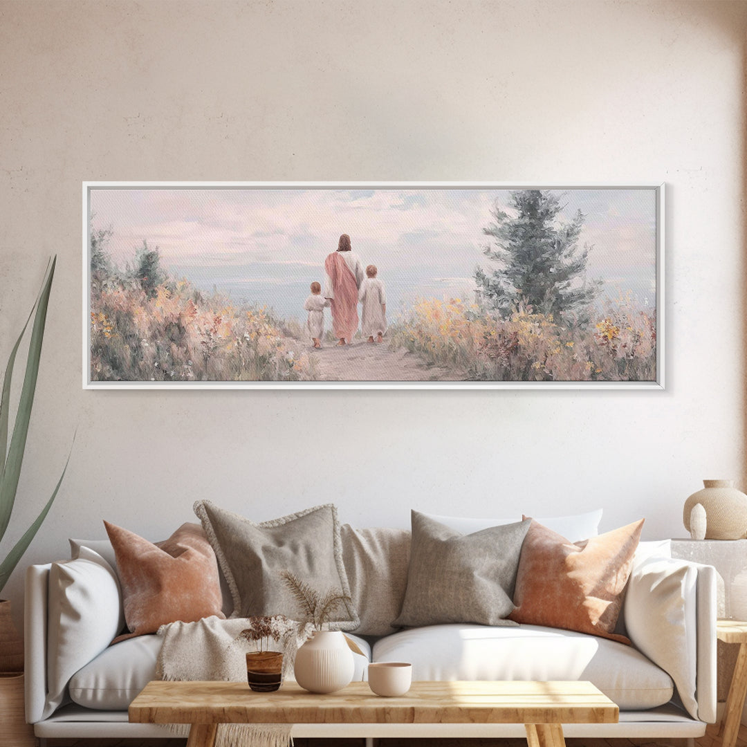 Hillside With Shepherd – Framed Canvas Print – Panoramic Print – Christian Wall Art – Jesus Painting – Christian Art Canvas – Christian Gif