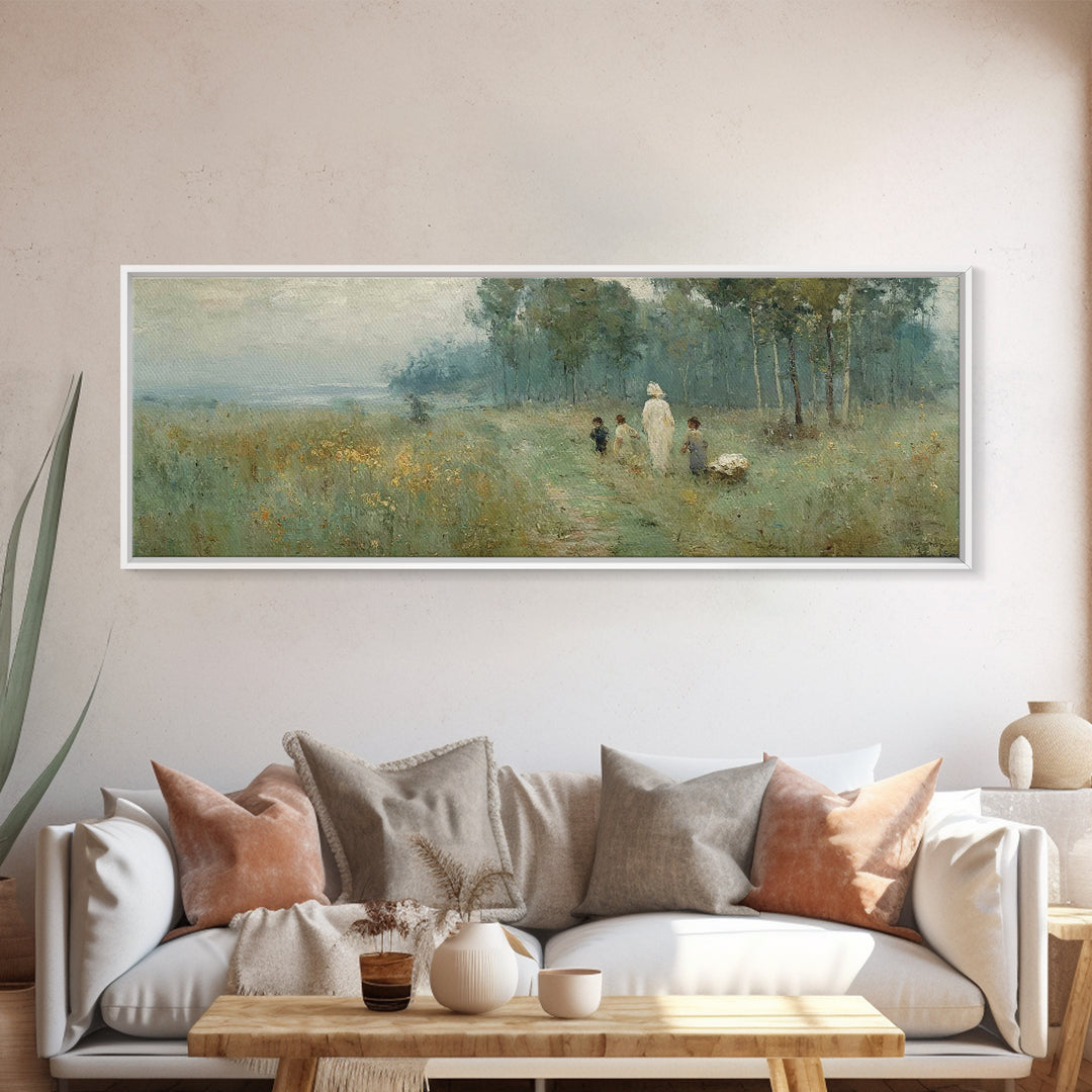 Morning Meadow | Framed Canvas Print | Christian Wall Art | Panoramic Frame | Christian Art Canvas | Jesus Painting | Christmas Art
