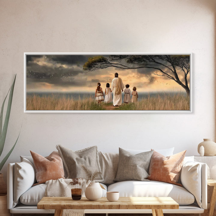 Evening Promise, Framed Canvas Print, Christian Art Canvas, Panoramic Wall Art, Christian Painting, Christmas Wall Art, Jesus Canvas Art