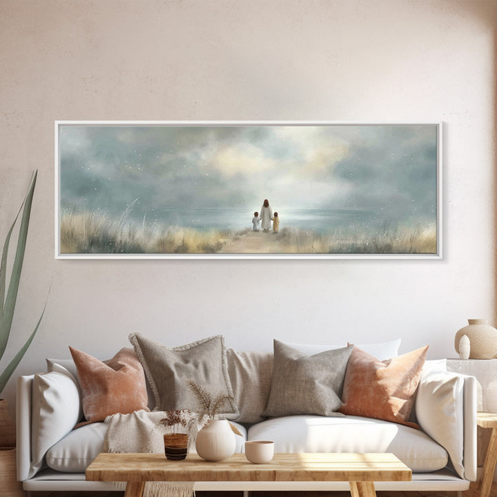 Quiet Flock | Framed Canvas Print | Christian Art Canvas | Panoramic Painting | Christian Wall Art | Christmas Art | Modern Christian Art