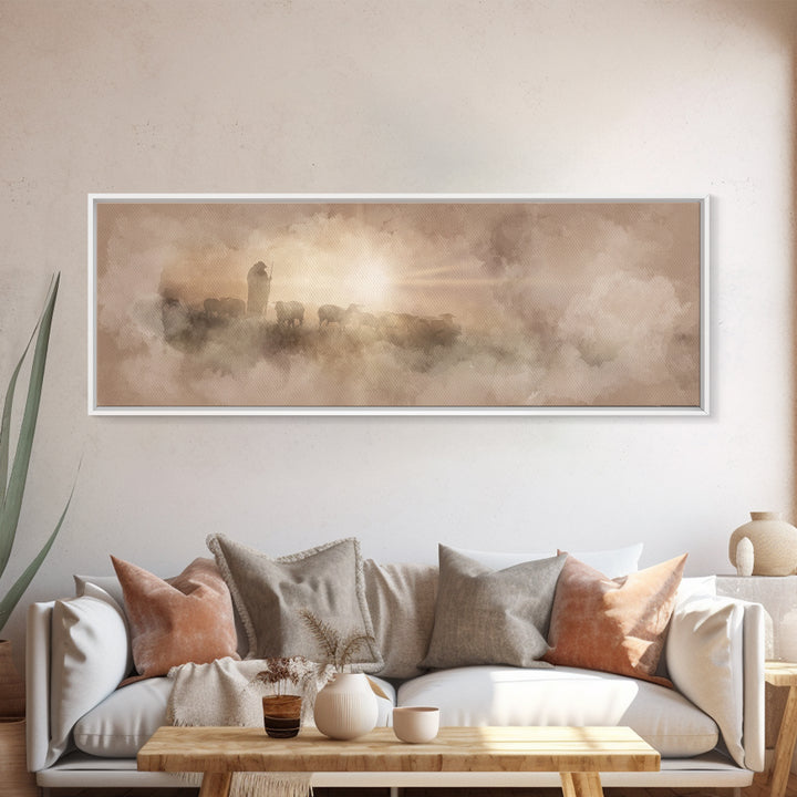 Radiant Horizon, Framed Canvas Print, Christian Art Canvas, Panoramic Wall Art, Christian Wall Art, Christmas Art, Modern Christian Art