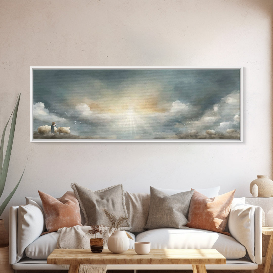 Shepherd’s Radiance – Framed Canvas Print – Panoramic Painting – Christian Wall Art – Christian Art Canvas – Christmas Art – Jesus Painting