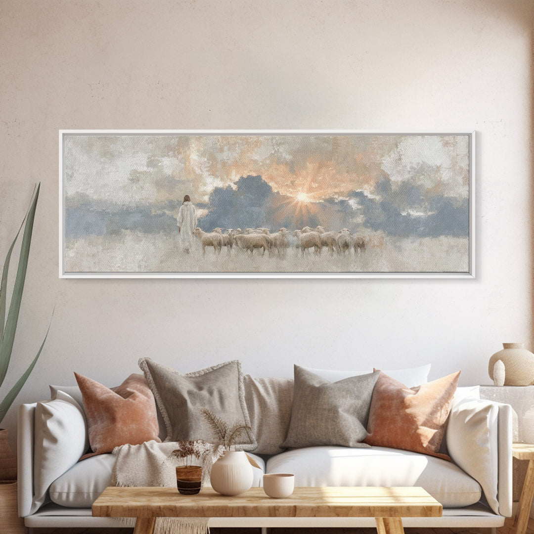 Light Of Mercy | Framed Canvas Print | Panoramic Art | Jesus Painting | Christian Wall Art | Christian Art Canvas | Christian Christmas Art