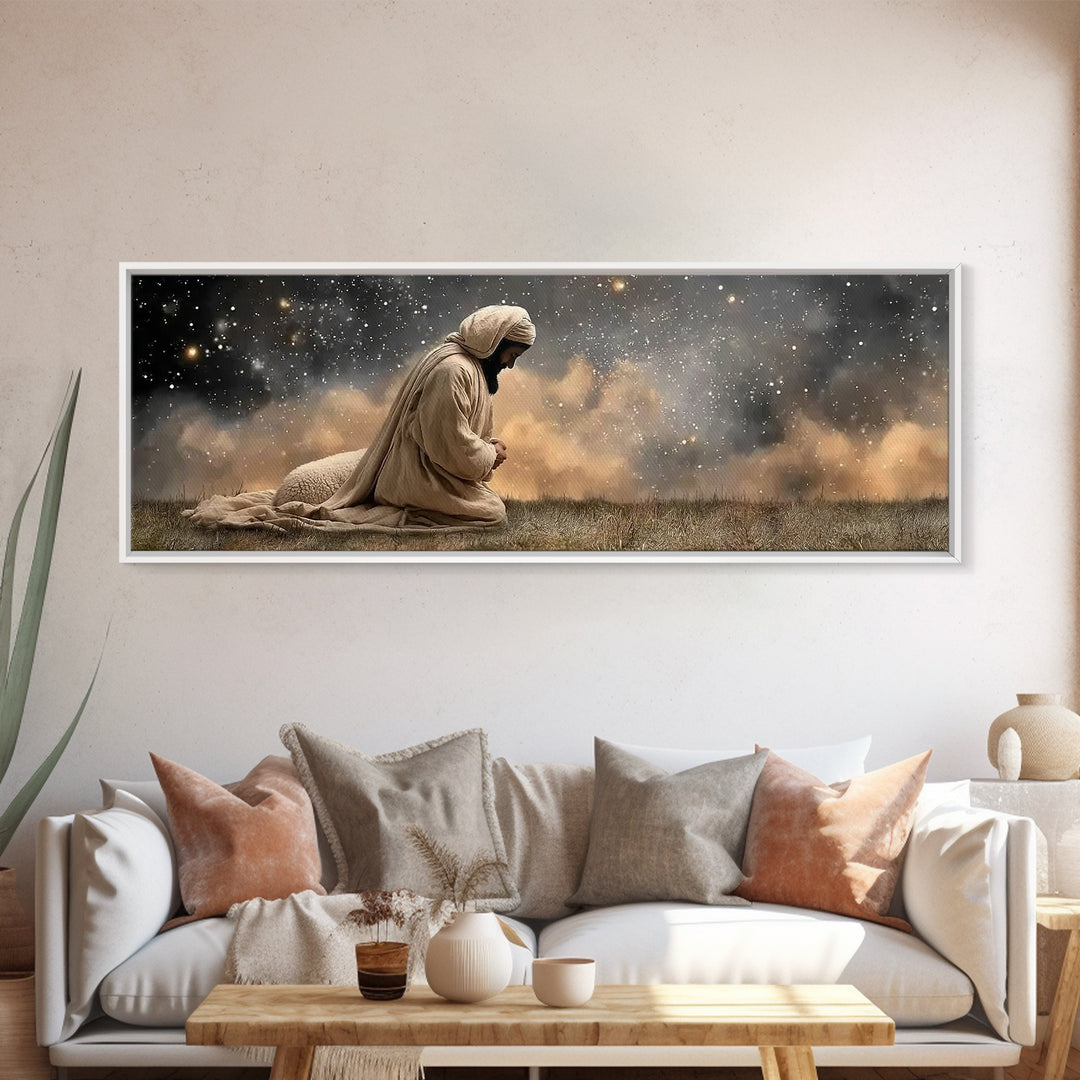 Starfield Prayer – Framed Canvas Print – Panoramic Frame – Christian Art Canvas – Christian Wall Art – Jesus Painting – Christian Christmas