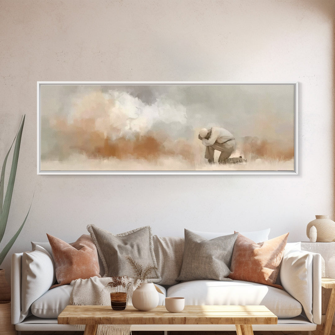Desert Supplication | Framed Canvas Print | Panoramic Painting | Christian Wall Art | Christian Art Canvas | Jesus Painting | Christmas Art