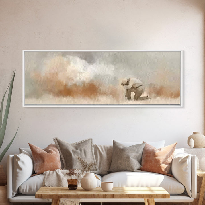 Desert Supplication | Framed Canvas Print | Panoramic Painting | Christian Wall Art | Christian Art Canvas | Jesus Painting | Christmas Art