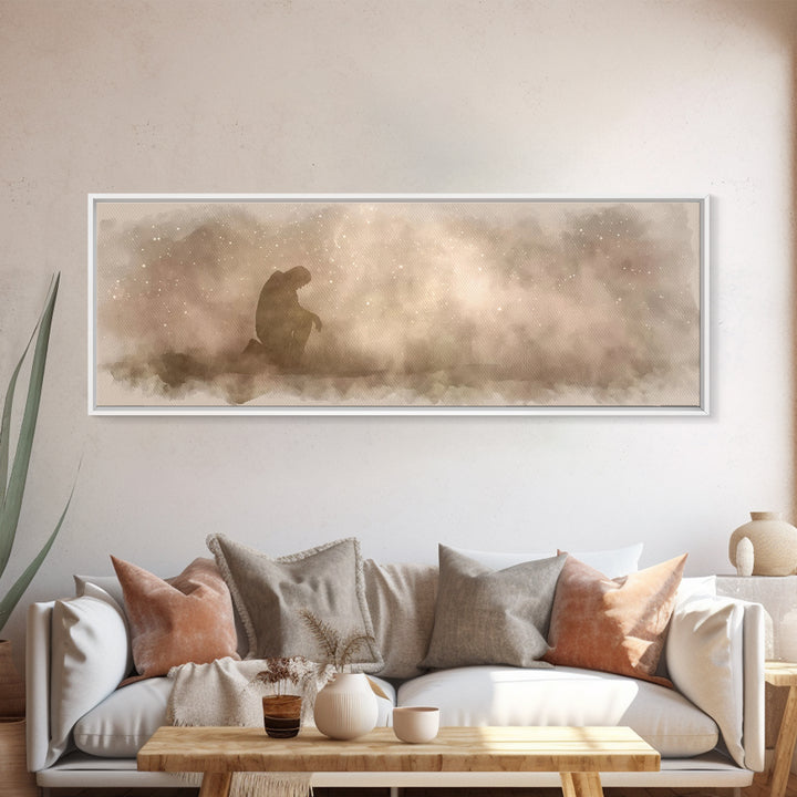 Kneeling Light | Framed Canvas Print | Panoramic Frame | Christian Art Canvas | Jesus Painting | Christian Wall Art | Christian Christmas A