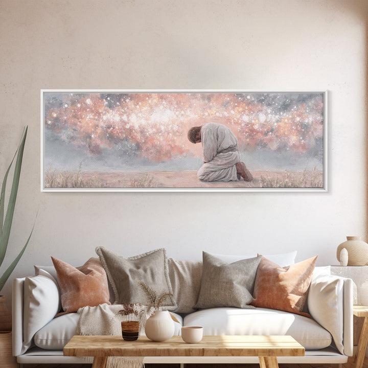 Softened Reverence, Framed Canvas Print, Panoramic Painting, Christian Art Canvas, Christian Wall Art, Jesus Painting, Christmas Art