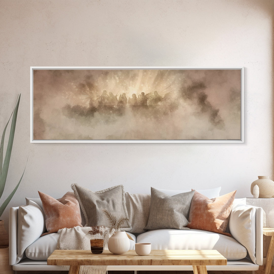Celestial Chorus, Framed Canvas Print, Christian Art Canvas, Panoramic Wall Art, Christmas Art, Christian Art Gift, Modern Christian Art