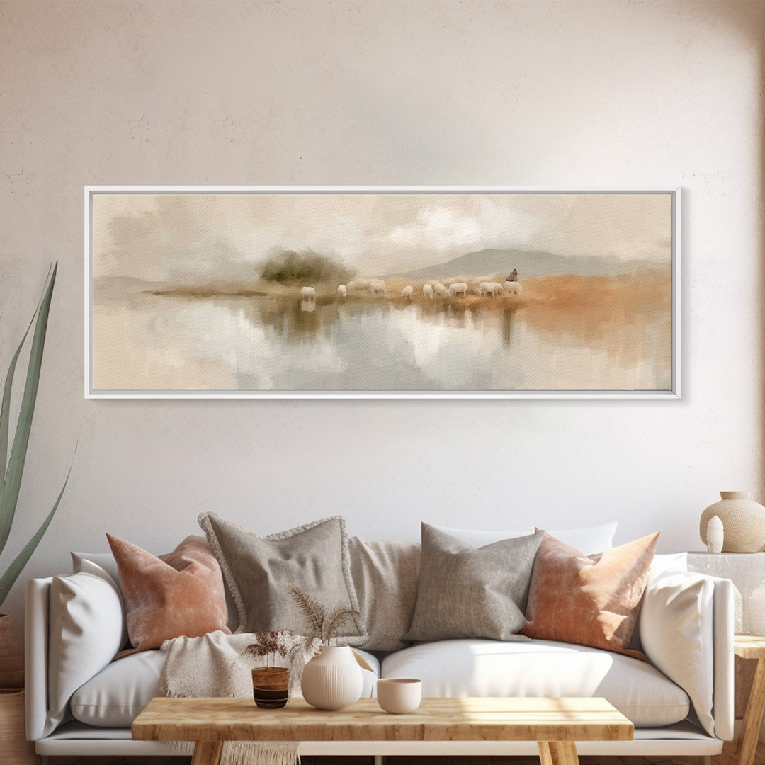 Still Waters Grace, Framed Canvas Print, Panoramic Wall Art, Christian Art Print, Jesus Canvas Art, Christian Christmas Art, Christian Deco