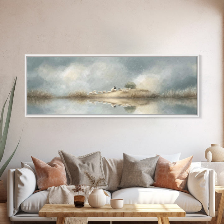 Hillside Morning Peace | Framed Canvas Print | Panoramic Painting | Christian Wall Art | Jesus Art Print | Modern Christian Art | Christmas