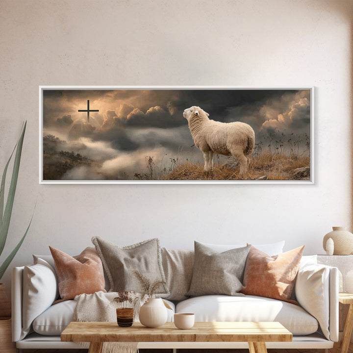 Dawn Of Salvation, Framed Canvas Print, Panoramic Painting, Christian Wall Art, Christian Art Canvas, Jesus Painting Canvas, Christmas Art