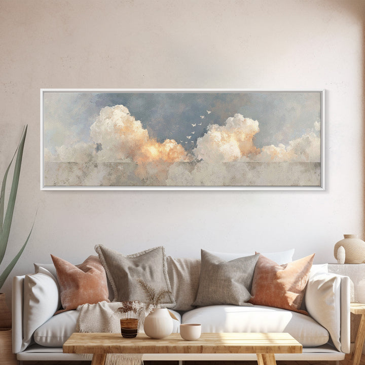 Doves Of Light | Framed Canvas Print | Christian Wall Art | Panoramic Art | Christian Art Print | Christmas Art | Minimalist Christian Art