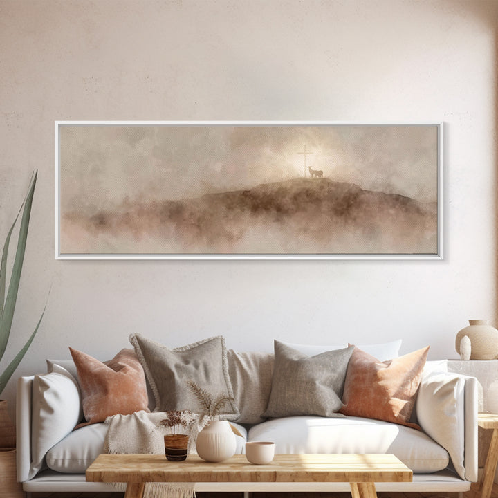 Lamb Of Dawn, Framed Canvas Print, Panoramic Wall Art, Christian Art Print, Christmas Art Work, Christian Wall Art, Modern Christian Art