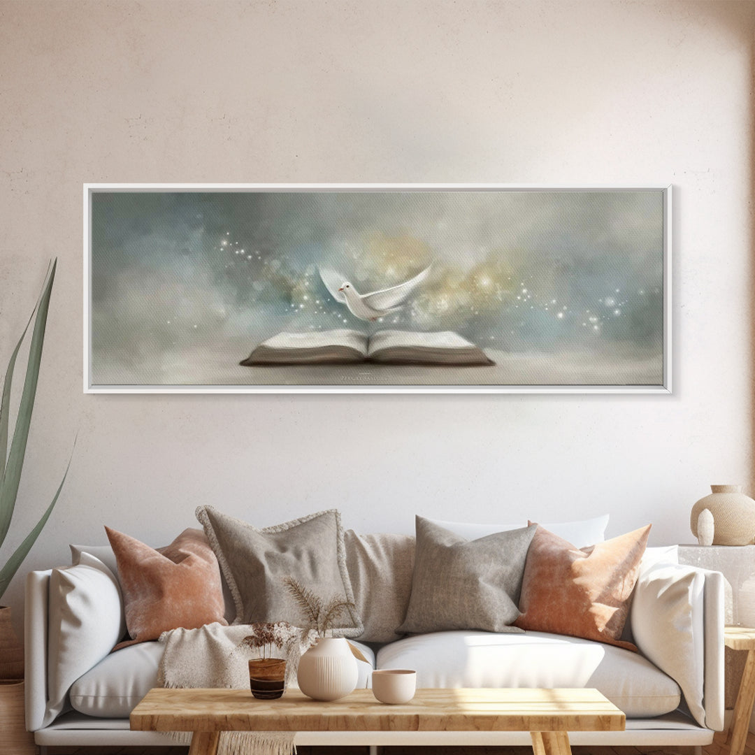 Spirit Of Scripture | Framed Canvas Print | Extra Wide Art | Christian Art Work | Christian Wall Art | Christmas Art Prints | Modern Christ