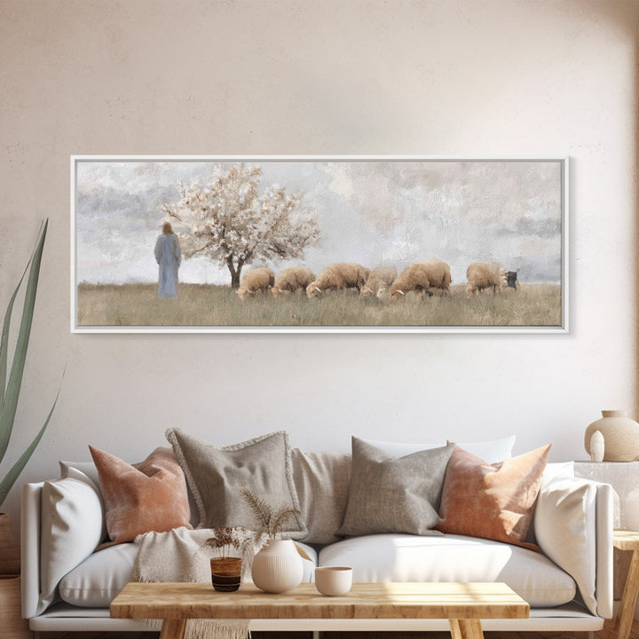 Guiding Orchard Path | Framed Canvas Print | Christian Painting | Panoramic Wall Art | Christian Art Canvas | Christmas Art | Jesus Paintin