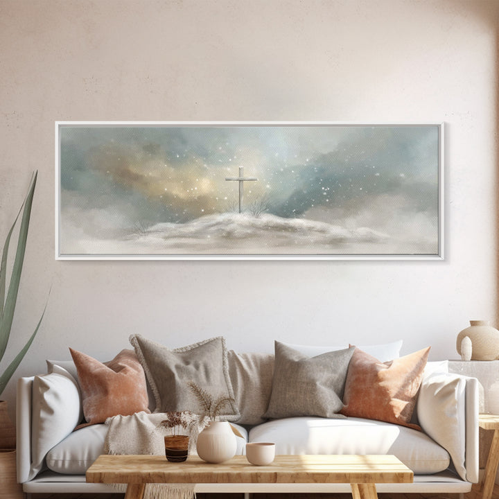 Cross Of Stillness – Framed Canvas Print – Christian Art Print – Panoramic Wall Art – Christmas Art – Christian Decor – Unique Christian Ar
